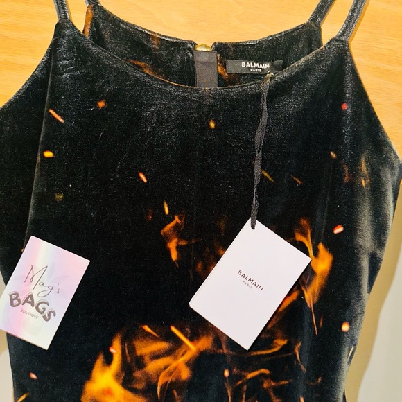 Balmain: Velvet Fire Mini Black Dress - Picture 10 of 16